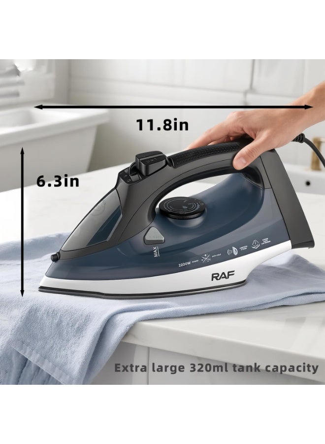 آر إيه أف مكواة بخار، بلا صفيحة سفلية لزجة، بخار قوي، 2200 واط، خزان مياه مضاد للتسرب، تذكيرات دقيقة مناسبة للعائلة والسفر (أزرق) - Image 3